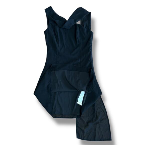 Commense Women’s Small Black Asymmetrical Cowl Neck Midi Dress NWT Evening Party - Picture 5 of 8